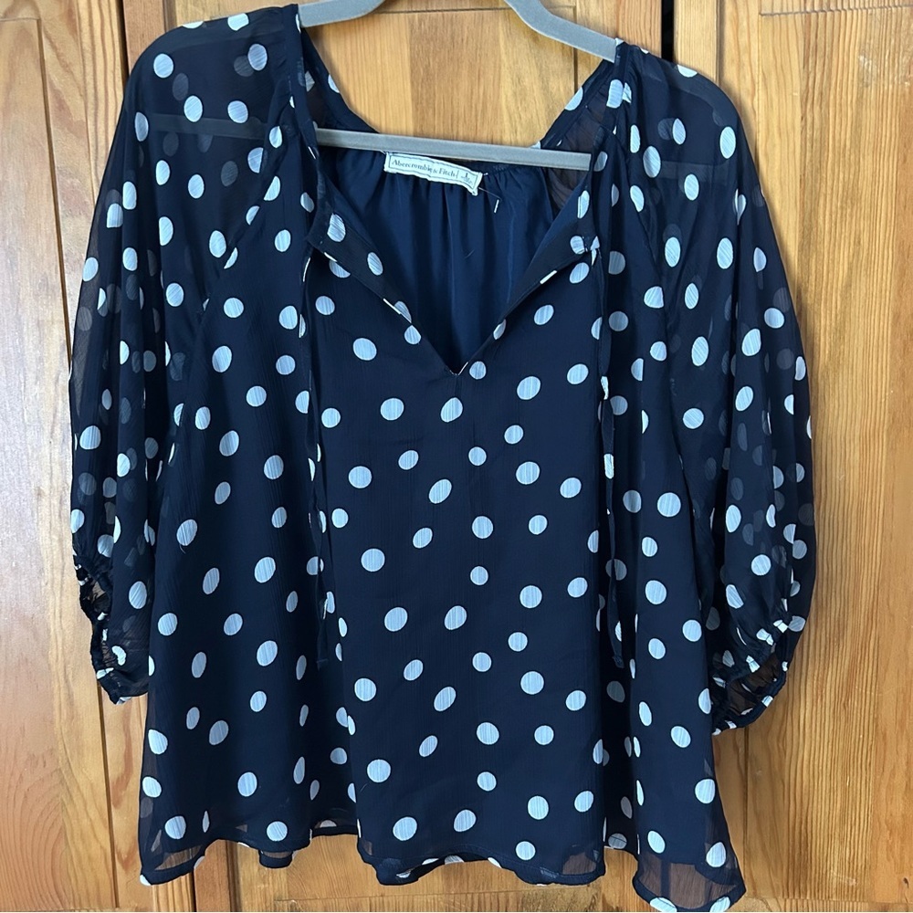 Abercrombie & Fitch Navy Polka Dot Blouse